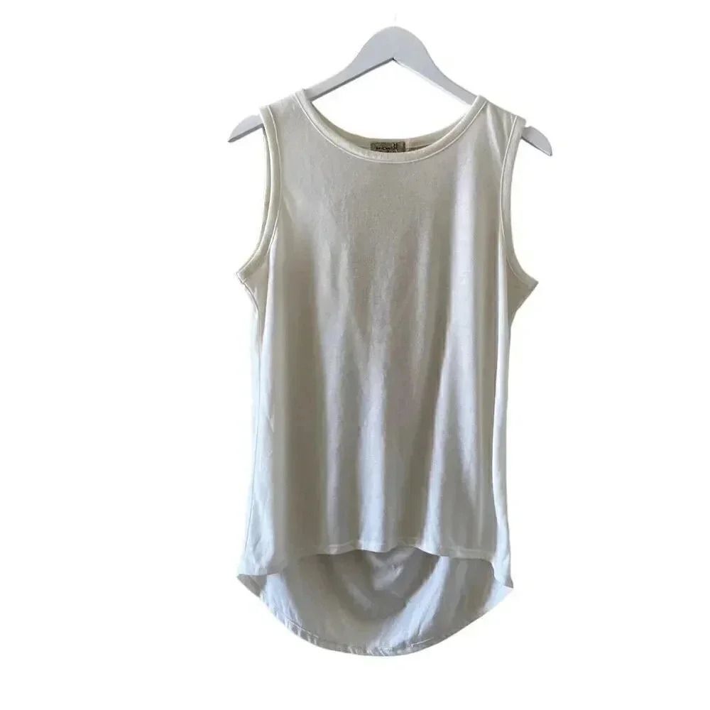 One World White Sleeveless Bohemian  Festival Back Cut Out Solid SZ M # 1223
